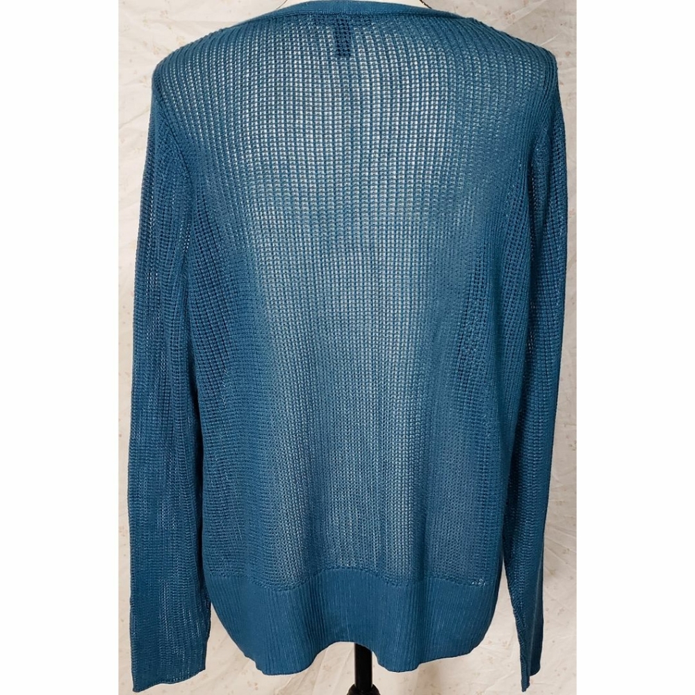 Eileen Fisher Blue Open Knit Swearer V Neck Merino Wool Blend Long Sleeve - Picture 2 of 4